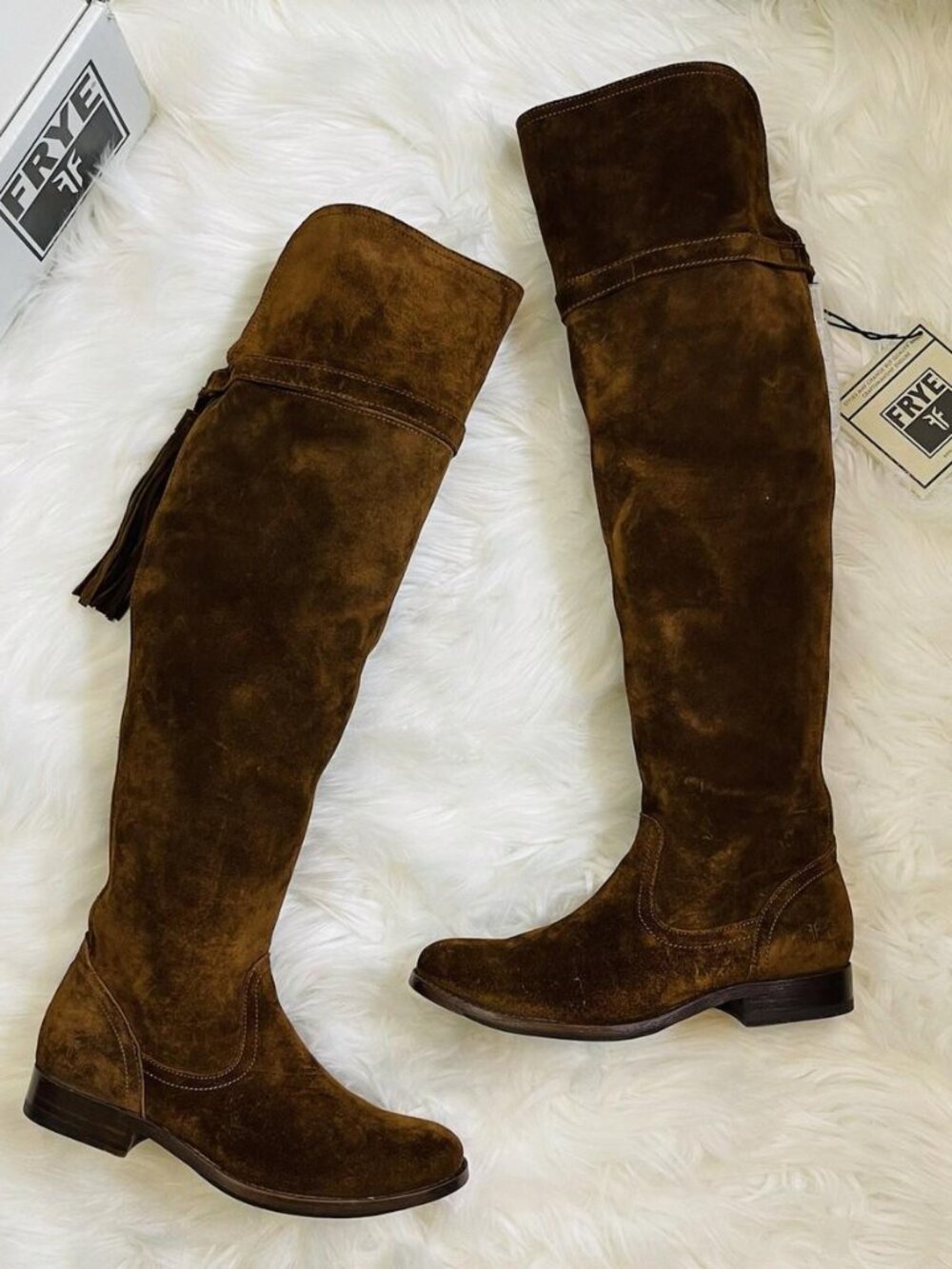 Frye Molly Tassel Brown Suede Over The Knee Boots Women’s 8.5 OTK